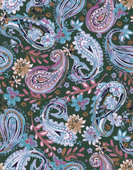 watercolor paisley floral mix fall seamless print pattern