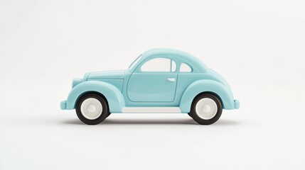 Obraz premium A 3D-rendered model of a classic-style toy car in a soft pastel color, isolated on a white background with plenty of empty space for design