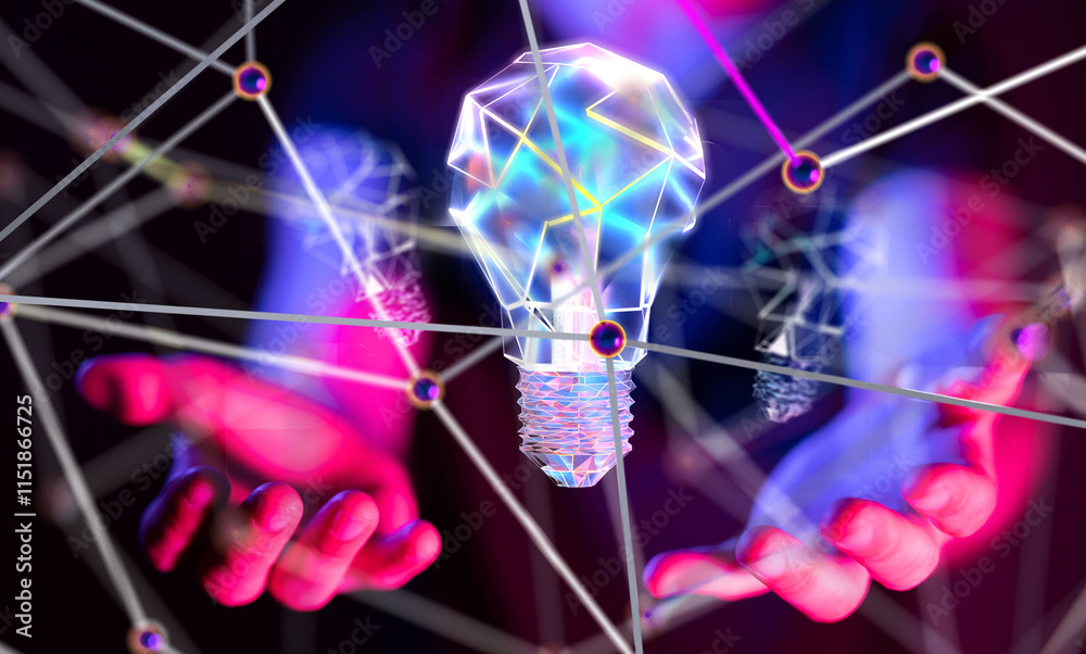 Poster Neural network 3D illustration. Big data and cybersecurity - 3d