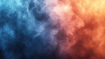 Abstract blue and orange smoke swirls on black background.