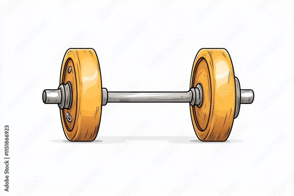 Poster a minimalist illustration of a single dumbbell on a clean, white background, drawn with simple geome