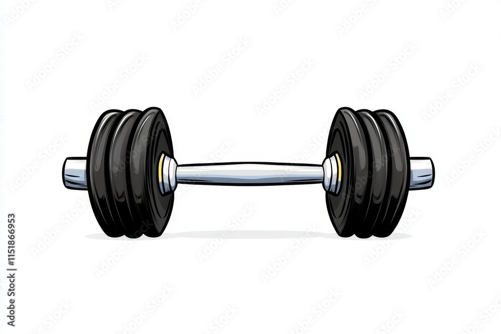 Poster a minimalist illustration of a single dumbbell on a clean, white background, drawn with simple geome