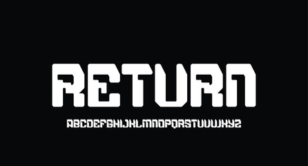 Technology font. Geometric, sport, futuristic, future techno alphabet. Letters and numbers for military, industrial, hi-tech logo design. Modern minimalistic vector typeface
