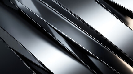 Shiny, abstract metallic strips create a dynamic, sleek pattern with reflections and depth, ideal for modern design and technology themes.
