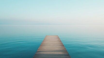 Obraz premium Wooden Dock Extending into Calm Teal Water