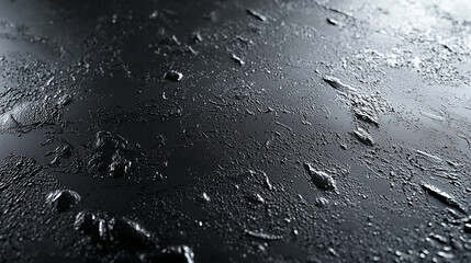 Textured surface with droplets reflecting light, creating an intriguing abstract pattern in dark tones.