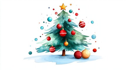 Obraz premium Watercolor Christmas Tree with Colorful Ornaments