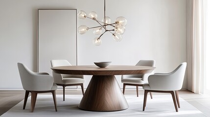Modern Dining Room Set With Elegant Wooden Table And Chandelier