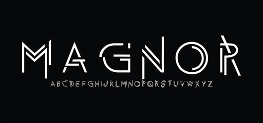 Geometric line font, modern abstract type and futuristic urban typeface, vector creative English alphabet. Geometric letters in thin and bold line or linear font type for architecture and construction