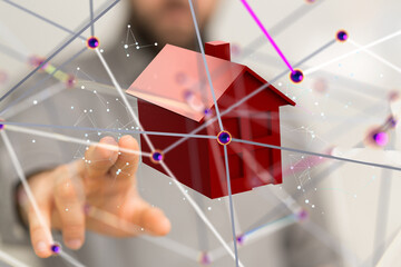 home data. Digital cyberspace with particles and Digital data network connections concept. - 3d