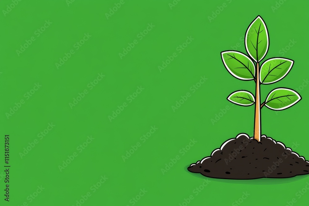 Poster a simple illustration of a seedling growing out of the soil, with clean lines and a green gradient b