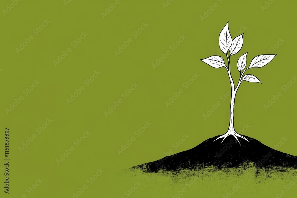 Poster a simple illustration of a seedling growing out of the soil, with clean lines and a green gradient b