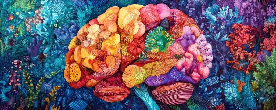 Vibrant Brain Composed of Nature Inspired Textures Representing Neurodiversity and Cognitive Diversity
