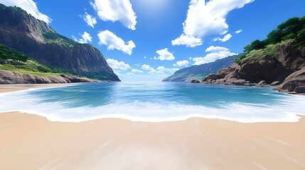 Fototapeta premium Secluded Tropical Beach Cove Turquoise Water Cliffs Sunny Sky