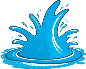 Bright blue water splash. cartoon vector blue water splash on white background