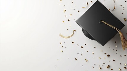 Elevated graduation invitation mockup featuring a classic academic cap on a light, minimalistic background surrounded by festive confetti for memorable celebration announcements