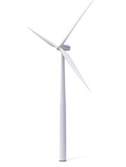 A tall wind turbine with three blades, symbolizing renewable energy generation.