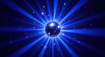 disco ball with bright Alice Blue beams of light creating a dazzling light pattern