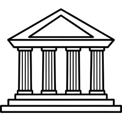 Bank Building Line Art Vector Illustration