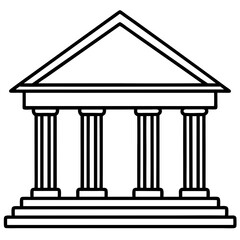 Bank Building Line Art Vector Illustration