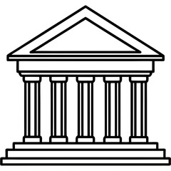 Bank Building Line Art Vector Illustration