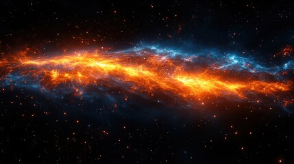 Obraz premium Fiery blue and orange nebula cosmic cloud formation in space.