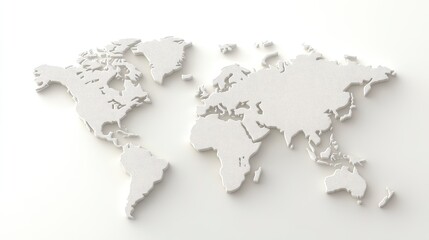 A textured white world map displayed on a light background, emphasizing geography and global connectivity.