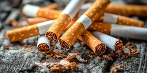 Broken Cigarettes on Wooden Table for Anti-Smoking Message