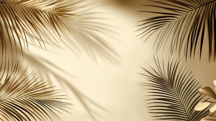 Obraz premium Serene minimalist beige background with palm leaf shadows, perfect for tropical-themed branding, summer marketing, wellness designs, and natural aesthetic presentations.