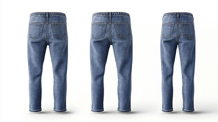 Moderne Jeans in verschiedenen Ansichten auf hellem Hintergrund

