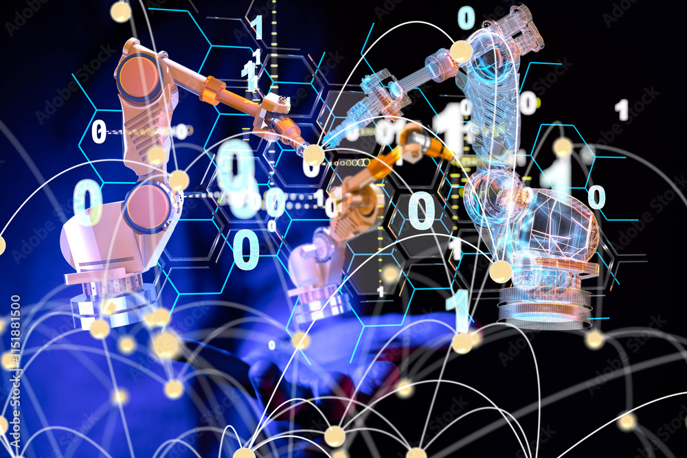 Poster neural network 3d illustration. big data and cybersecurity