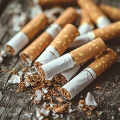 Broken Cigarettes on Wooden Table for Anti-Smoking Message