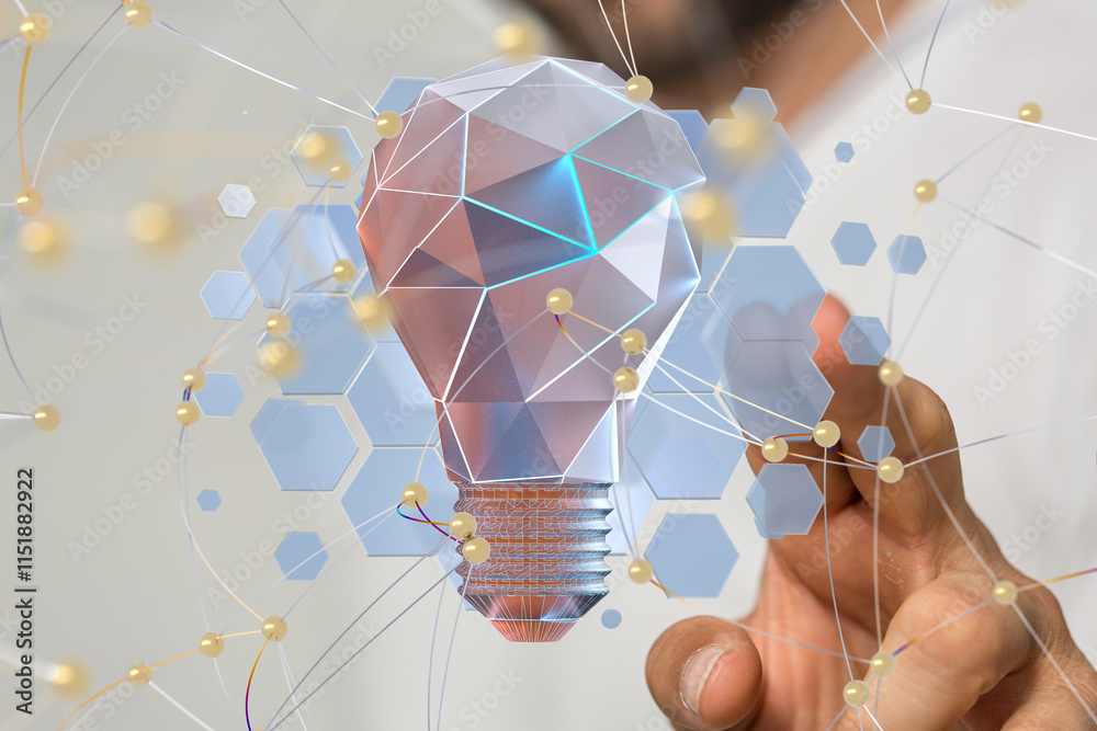Poster Neural network 3D illustration. Big data and cybersecurity