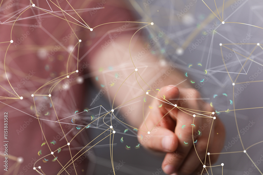 Poster Neural network 3D illustration. Big data and cybersecurity