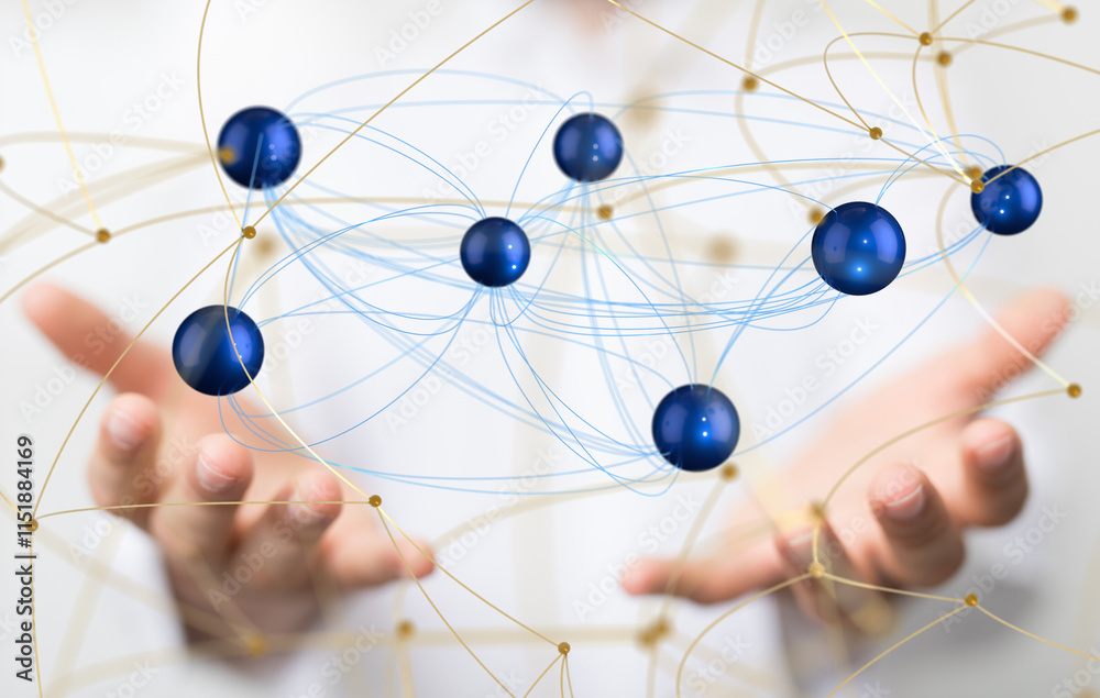 Leinwandbilder Global network. Blockchain. 3D illustration. Neural networks and artificial intelligence. Abstract