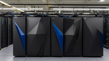 Supercomputer with Intricate Wiring and Advanced Cooling Systems, Processing Massive Information in Controlled Environment, Highlighting Complexity and Crucial Role with Shallow Depth of Field.