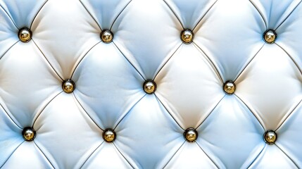 Fototapeta premium Elegant White Leather Upholstery Texture with Gold Buttons