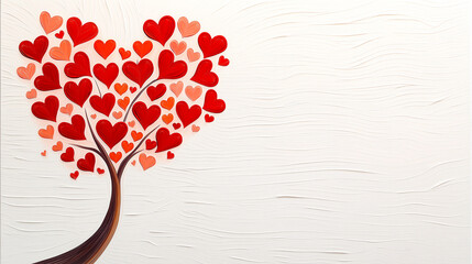 vibrant heart shaped tree made of red and pink hearts symbolizes love and affection. textured background enhances emotional expression of this artwork
