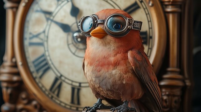 Cuckoo with Timepiece Goggles on a Classic Clock Background