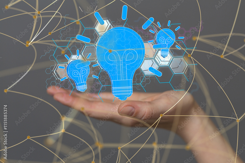 Poster Neural network 3D illustration. Big data and cybersecurity