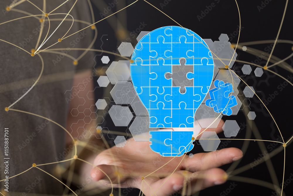 Poster Neural network 3D illustration. Big data and cybersecurity