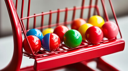 Colorful Red Raffle Game with Diverse Balls for Bingo and Lottery Excitement, Featuring a Vivid Array of Balls in Various Shades and Sizes, Perfect for Fun and Engaging Game Nights.

