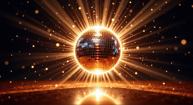 disco ball with bright Ivory beams of light creating a dazzling light pattern
