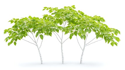 Obraz premium Three Young Birch Trees Spring Foliage Isolated on White