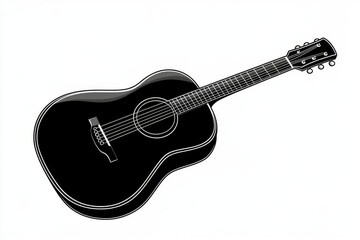 A minimalist illustration of an acoustic guitar outlined with clean lines, set against a plain white background for a modern aesthetic