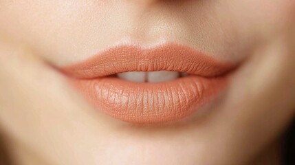 Fototapeta premium Closeup of a womans lips wearing nude lipstick