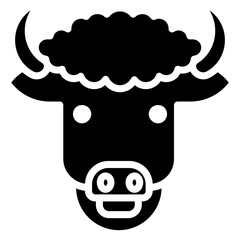 Bison Glyph Icon, Black And White Glyph Icon Symbol