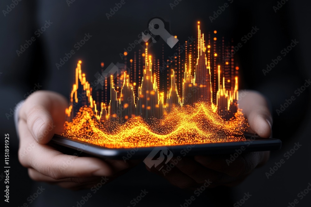 Aufkleber A close-up of hands holding a tablet showing a financial dashboard with multiple graphs and live data