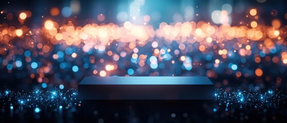 Obraz premium Festival Product Display at Vibrant Event Location Bokeh Lights Environment Stunning Viewpoint