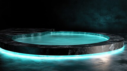 Abstract Circular Marble Platform With Teal Illumination